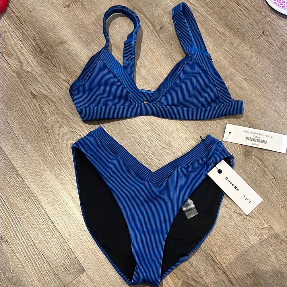 Blue Striped Bikini Set
